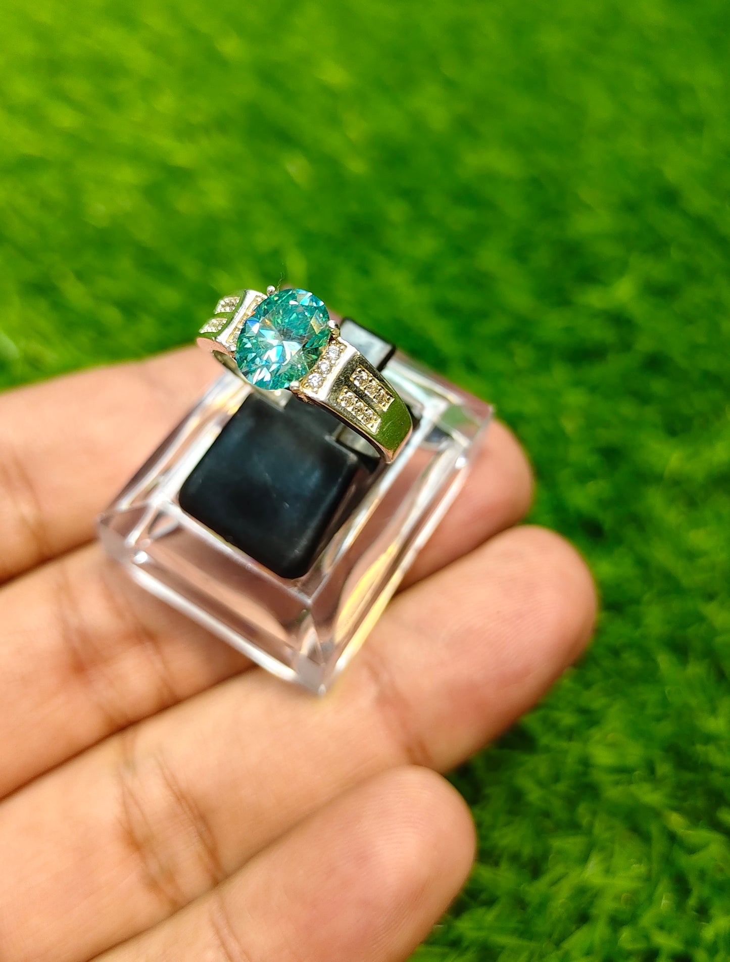 Aqua Moissanite Diamond Ring