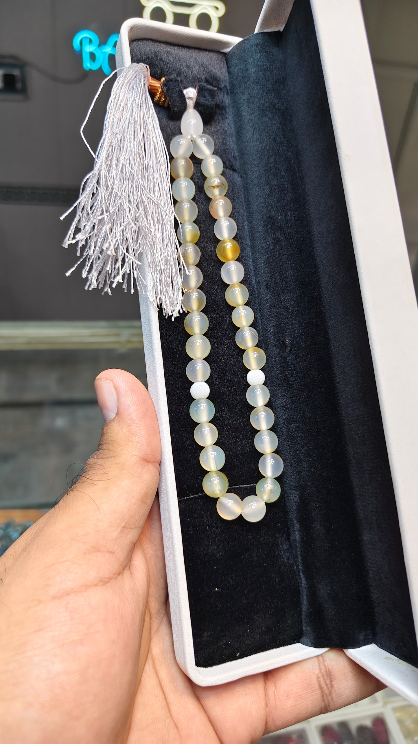 White Aqeeq Tasbeeh (Original Stone)