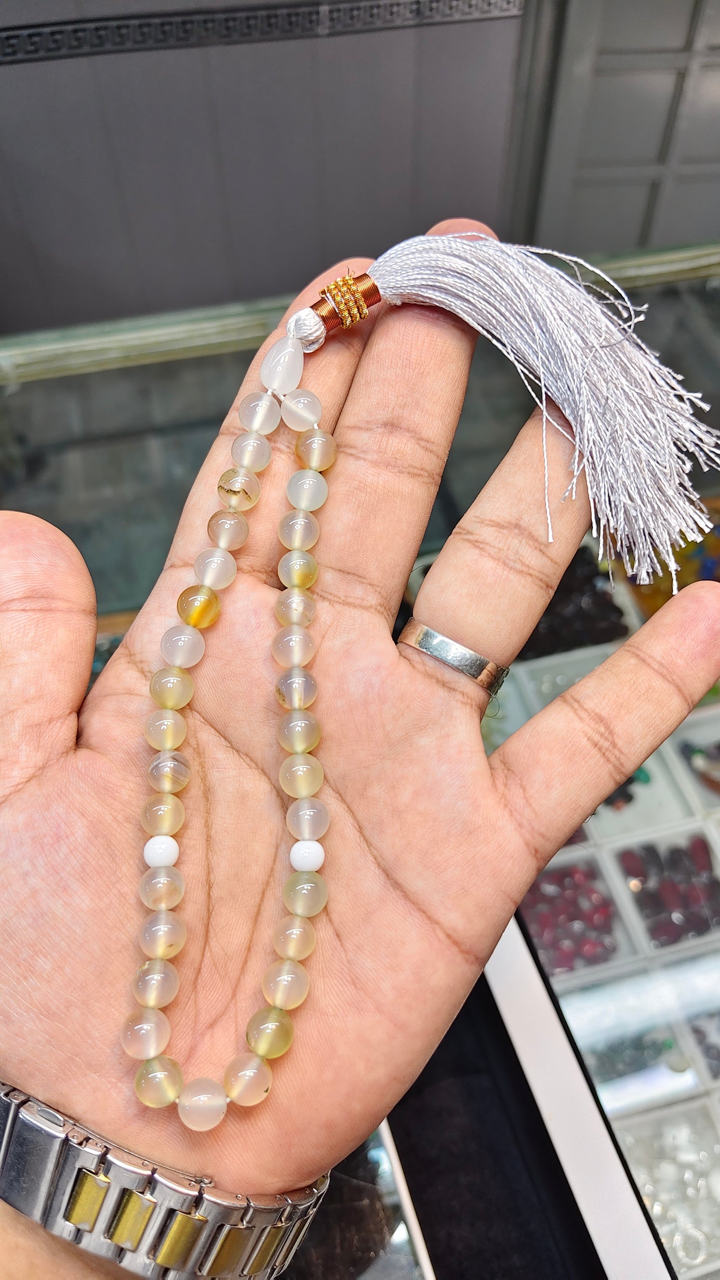 White Aqeeq Tasbeeh (Original Stone)