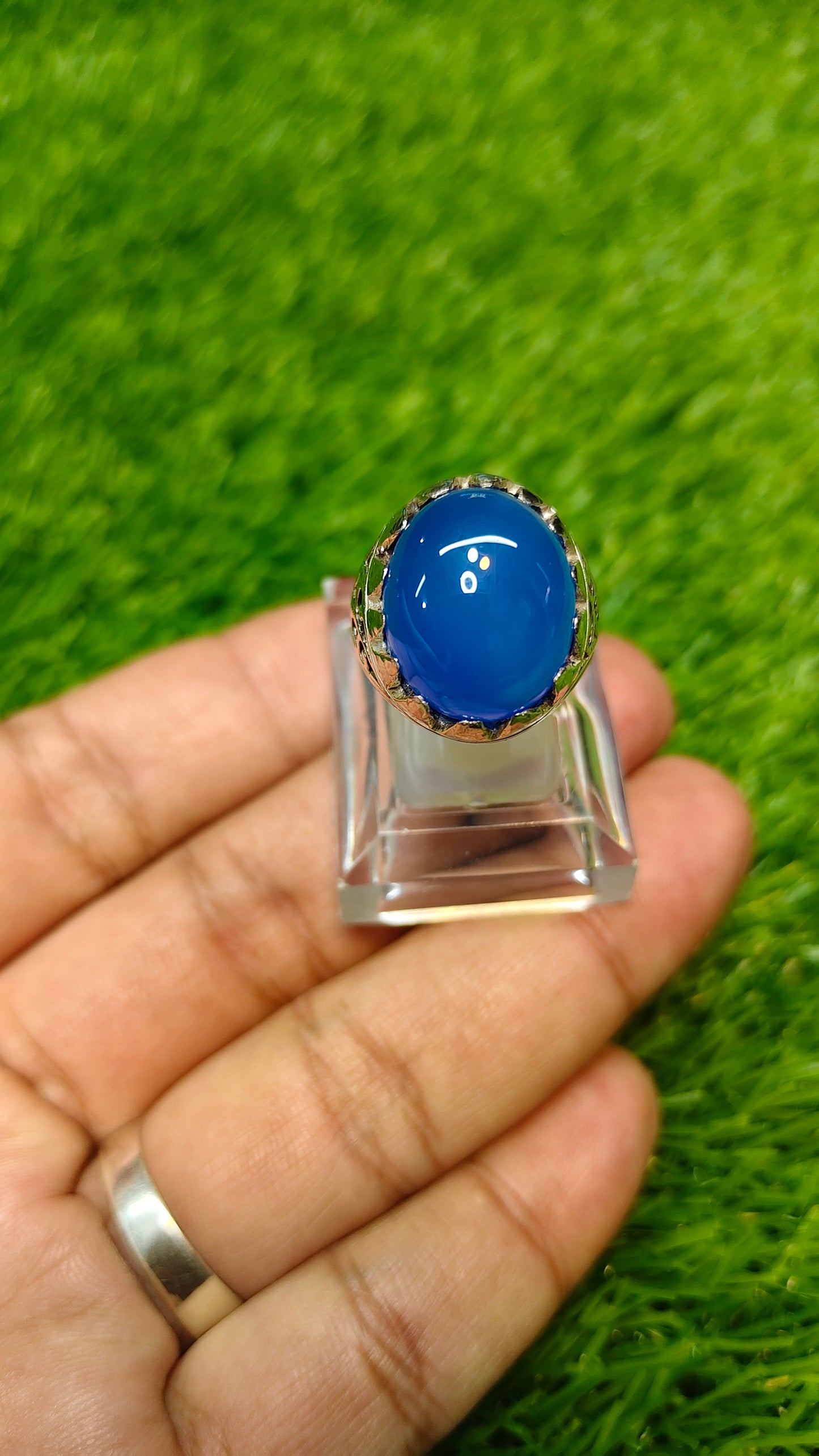 Premium Quality Blue Aqeeq Ring