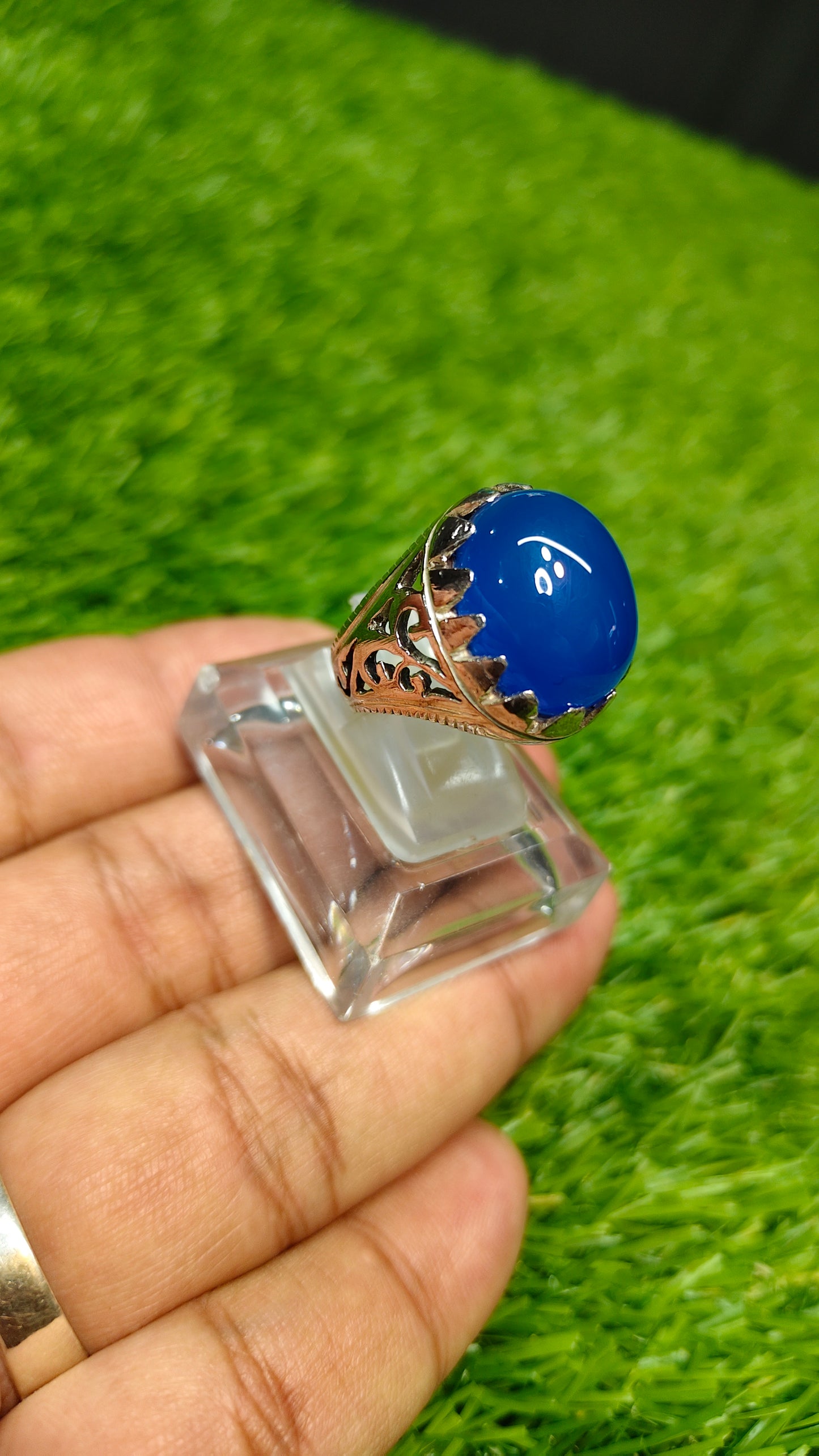 Premium Quality Blue Aqeeq Ring