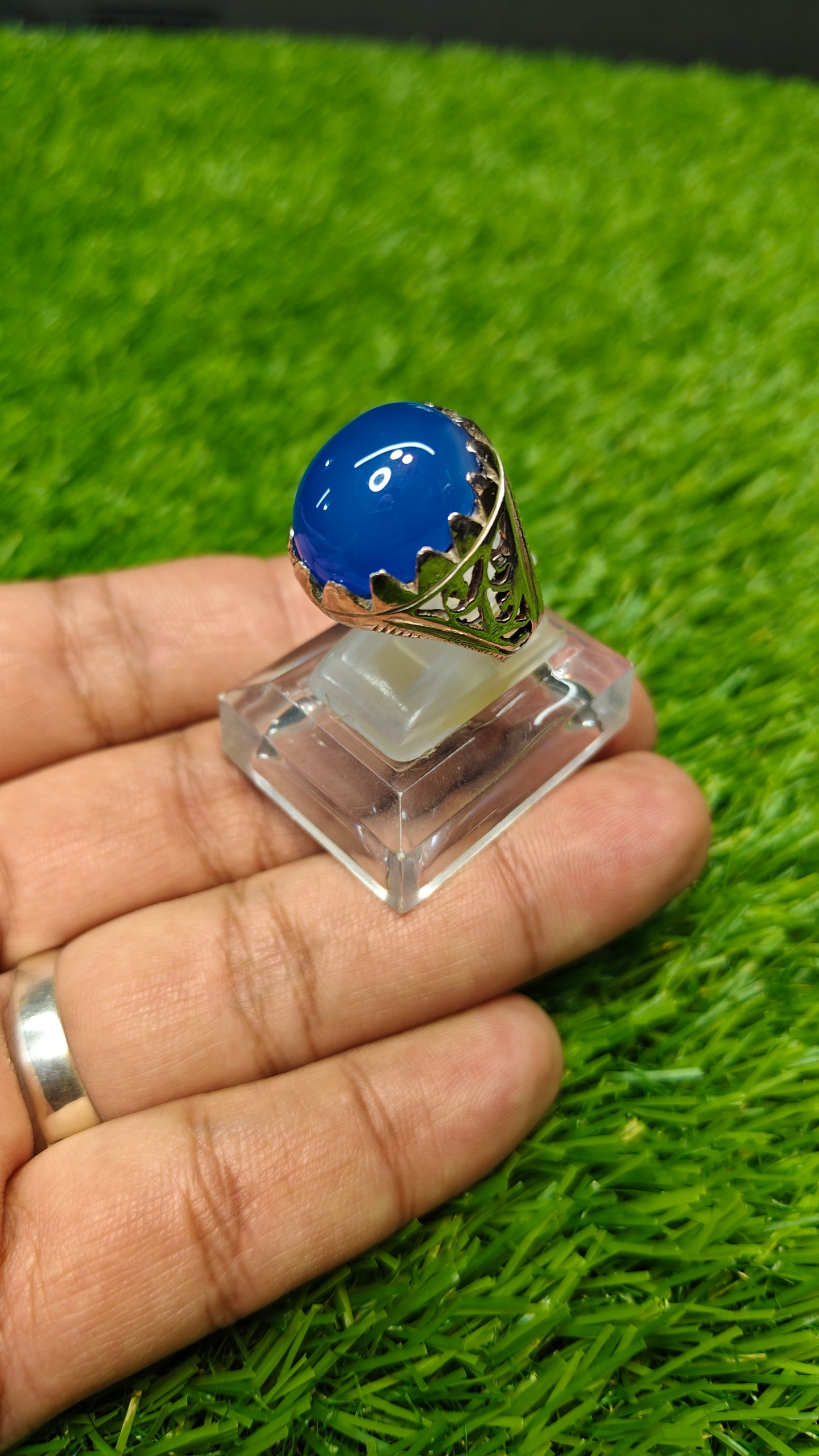 Premium Quality Blue Aqeeq Ring
