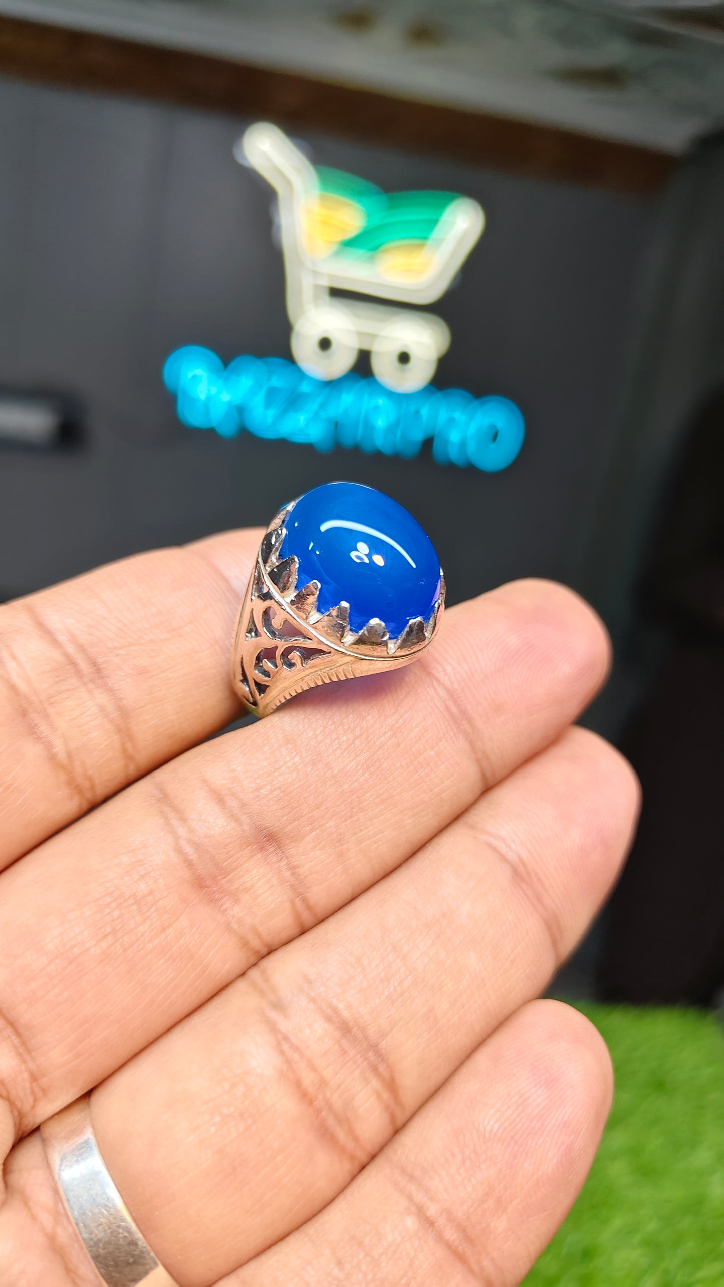 Premium Quality Blue Aqeeq Ring