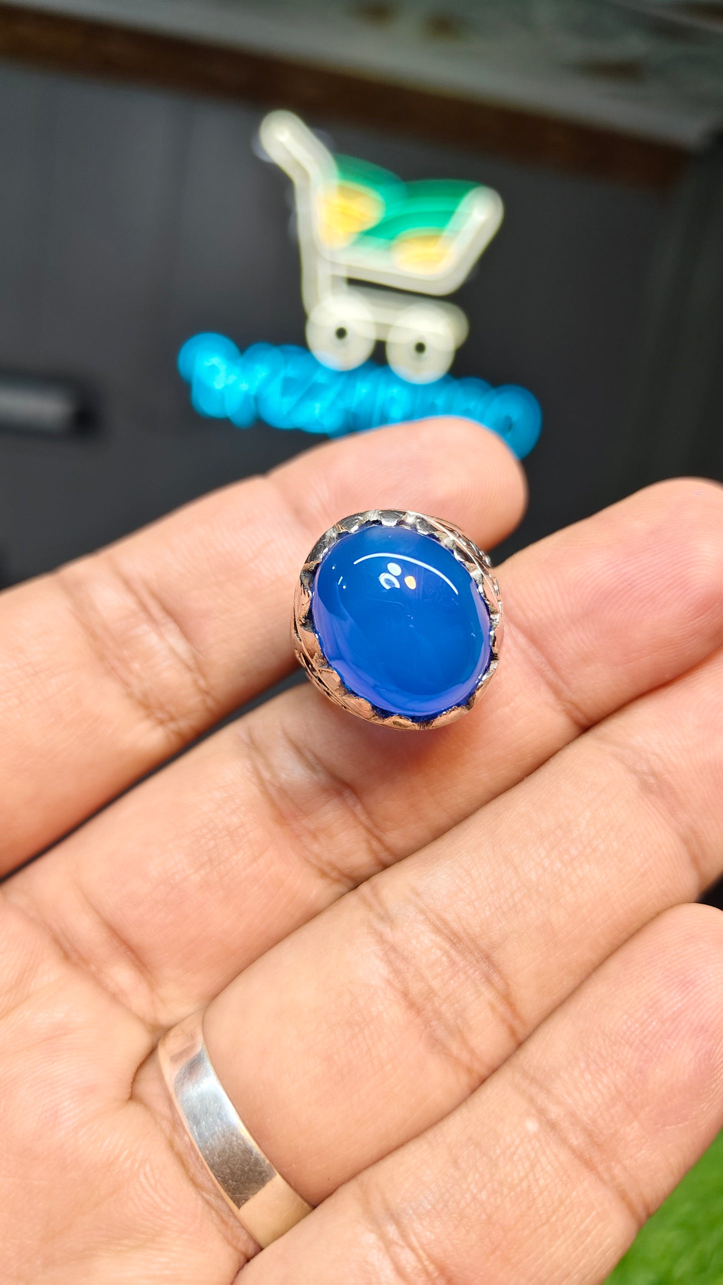 Premium Quality Blue Aqeeq Ring