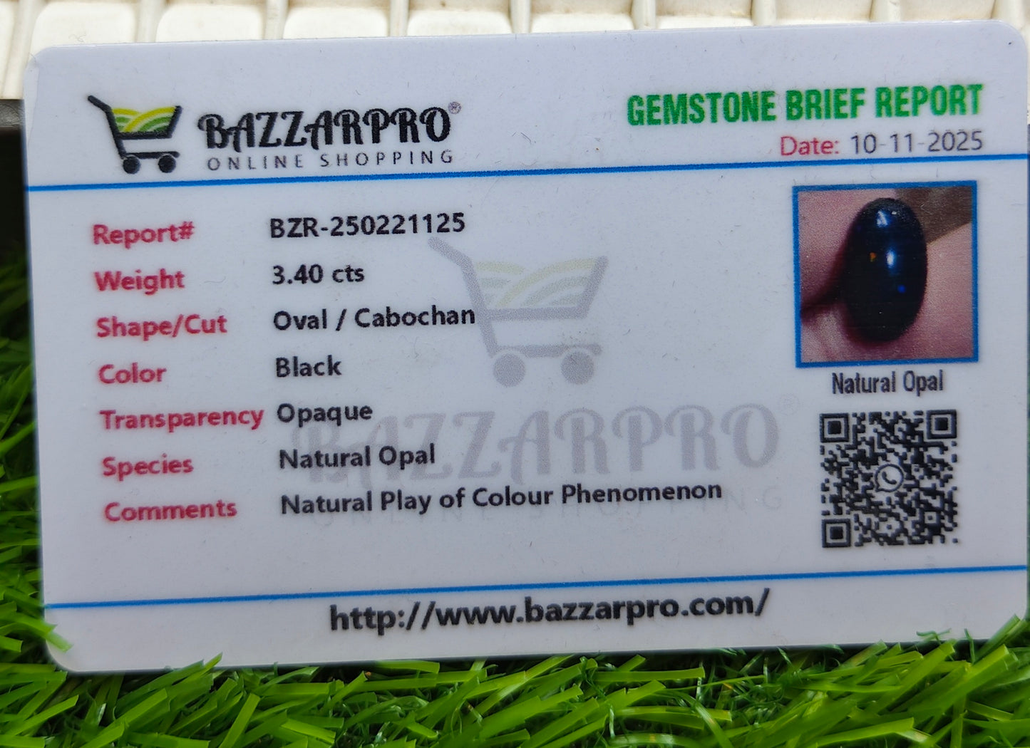 Black Fire Opal With Lab Certificate