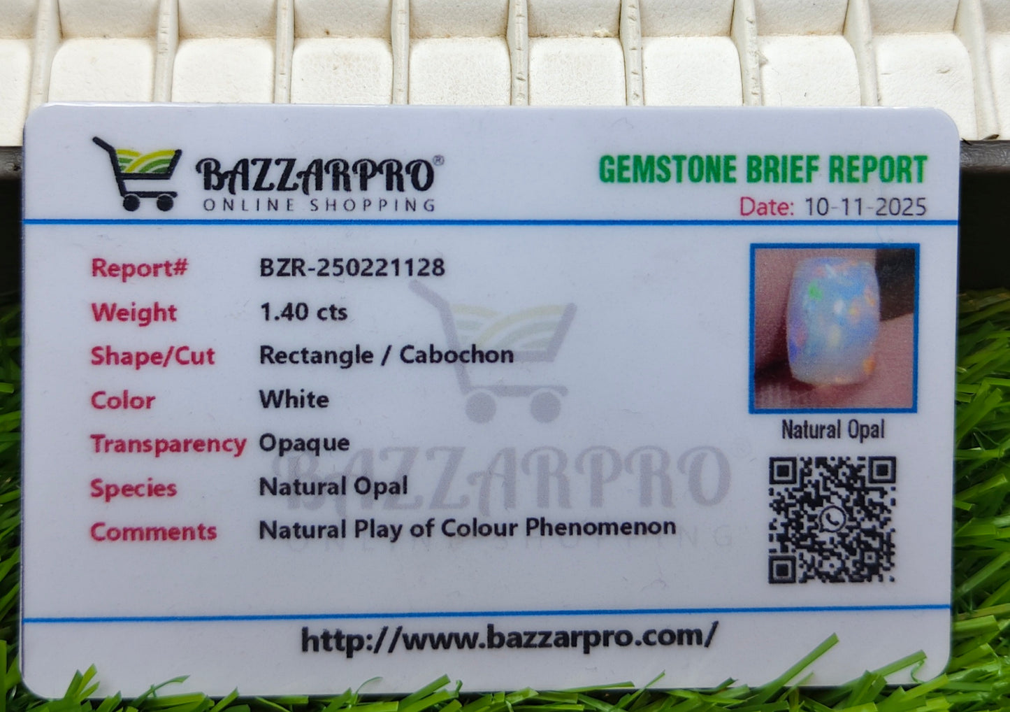 White Fire Opal With Lab Certificate