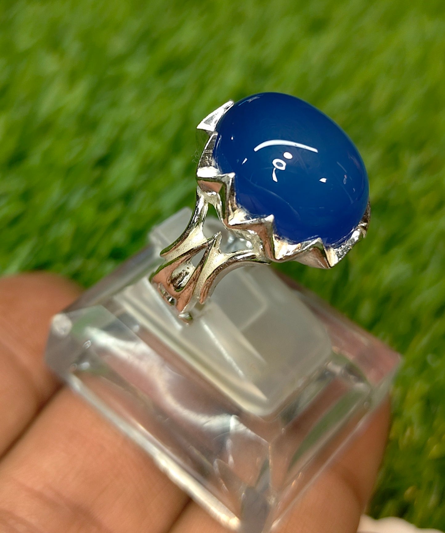 Premium Quality Blue Aqeeq Ring