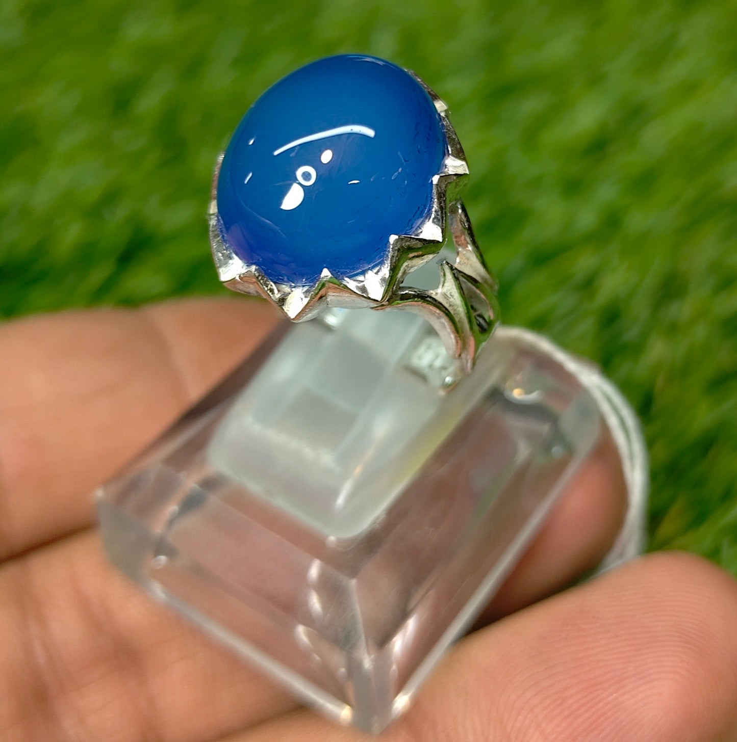 Premium Quality Blue Aqeeq Ring