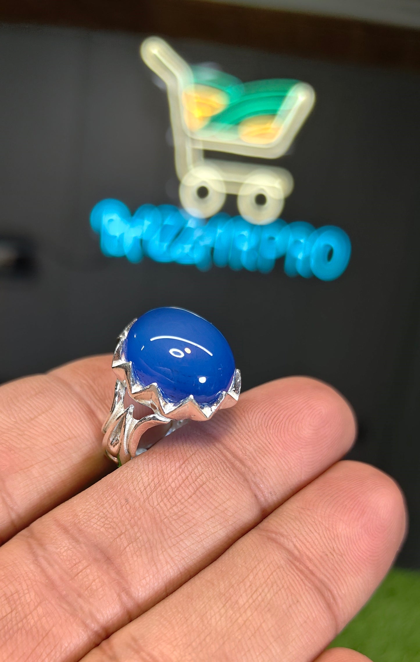 Premium Quality Blue Aqeeq Ring