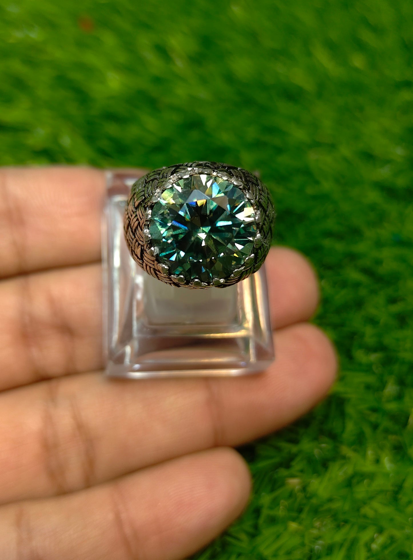 Green Moissanite Diamond Ring