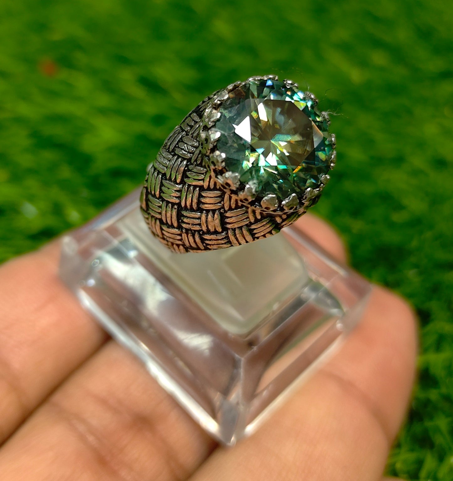Green Moissanite Diamond Ring