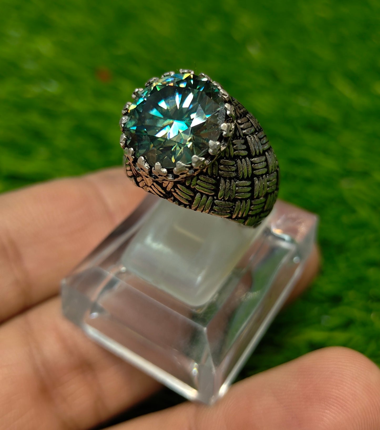 Green Moissanite Diamond Ring
