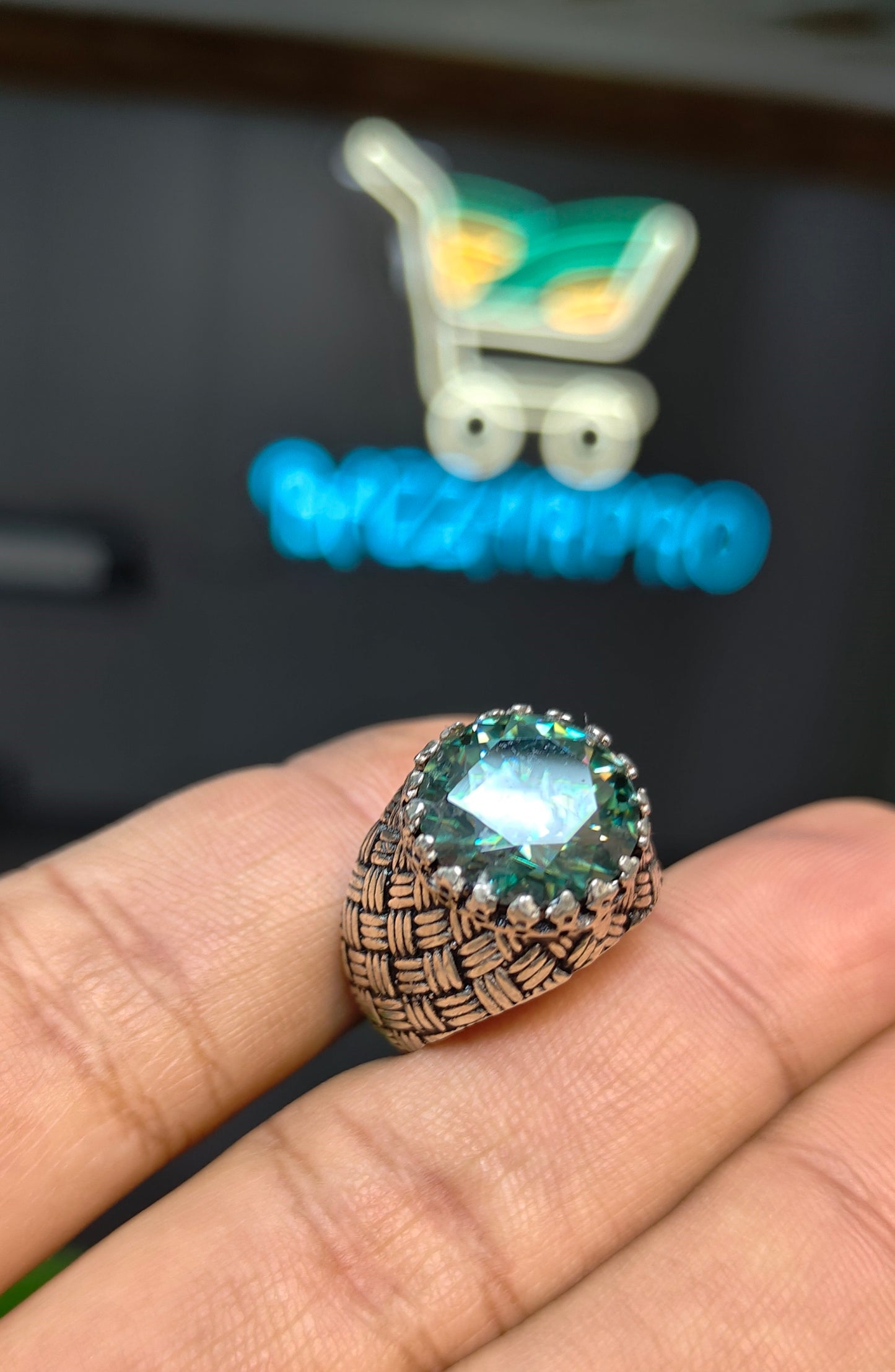 Green Moissanite Diamond Ring