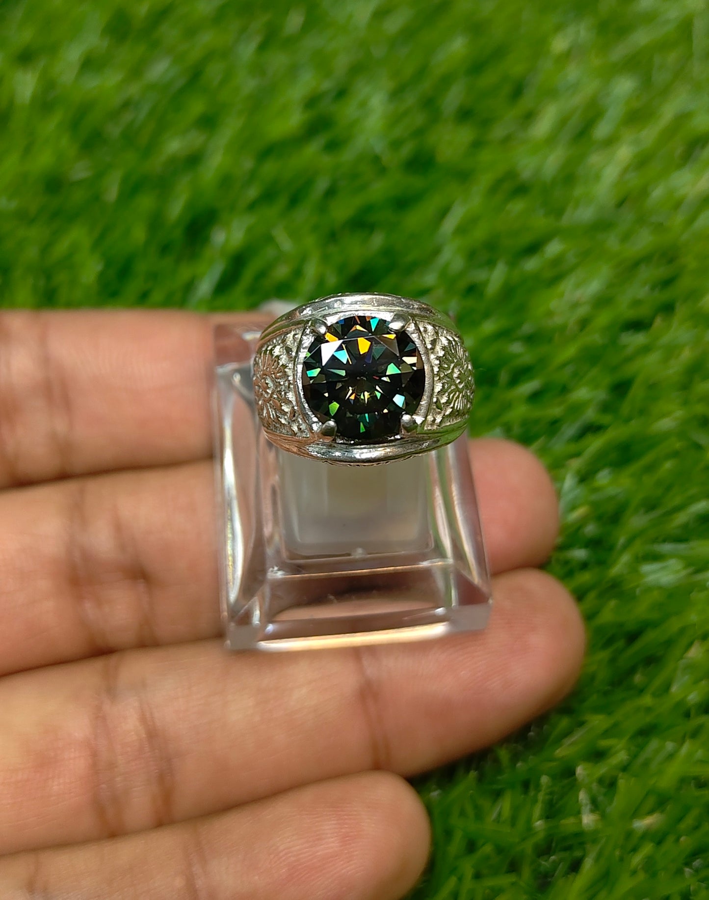 Premium Quality Dark Green Moissanite Ring