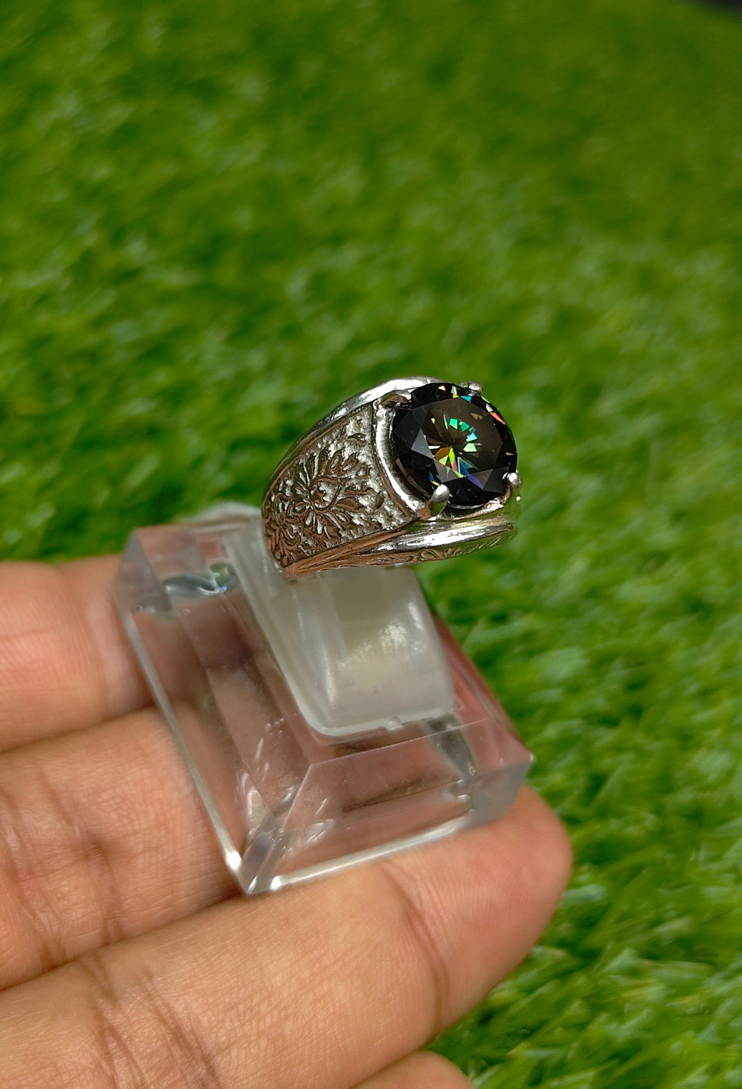 Premium Quality Dark Green Moissanite Ring