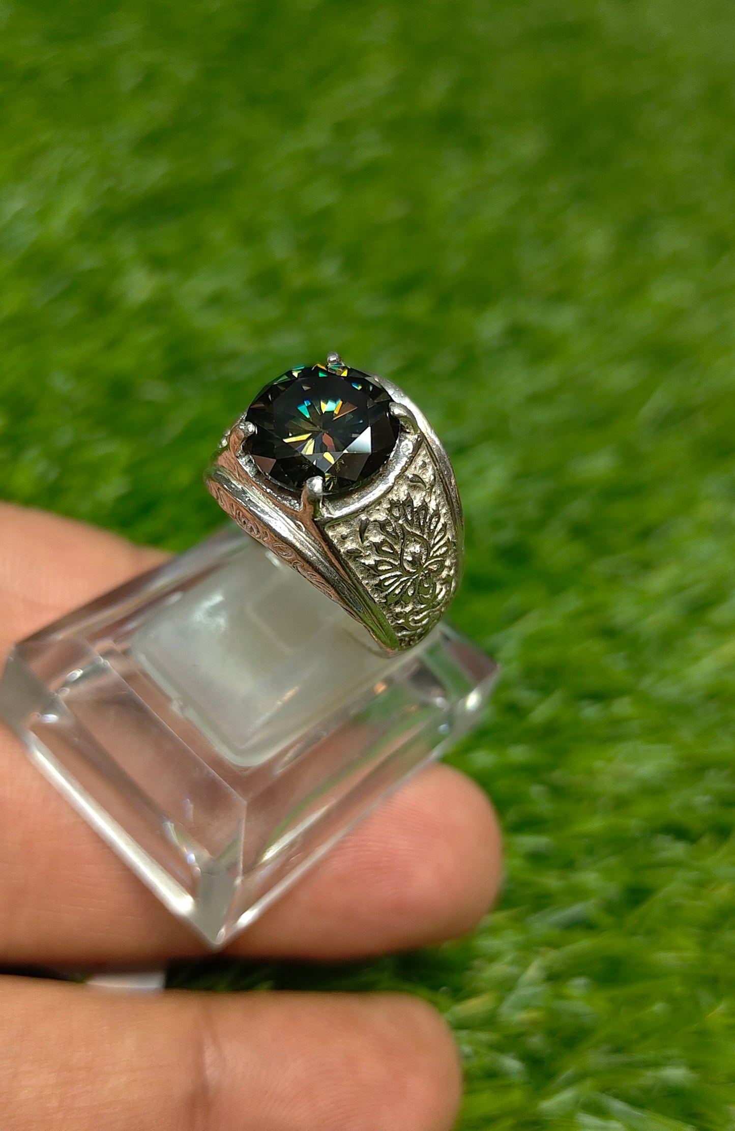 Premium Quality Dark Green Moissanite Ring
