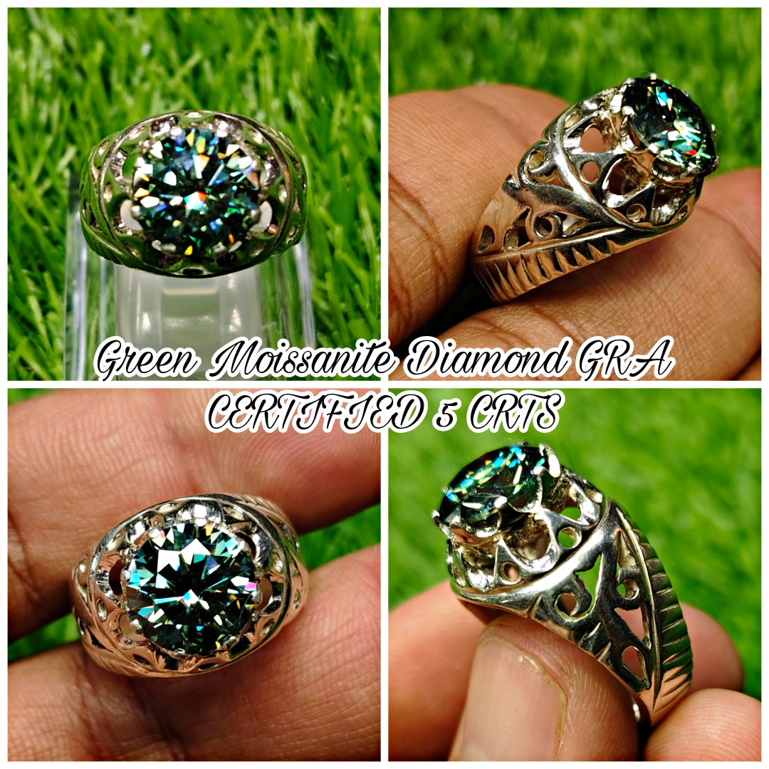 GREEN MOISSANITE DIAMOND 5 CRTS RING