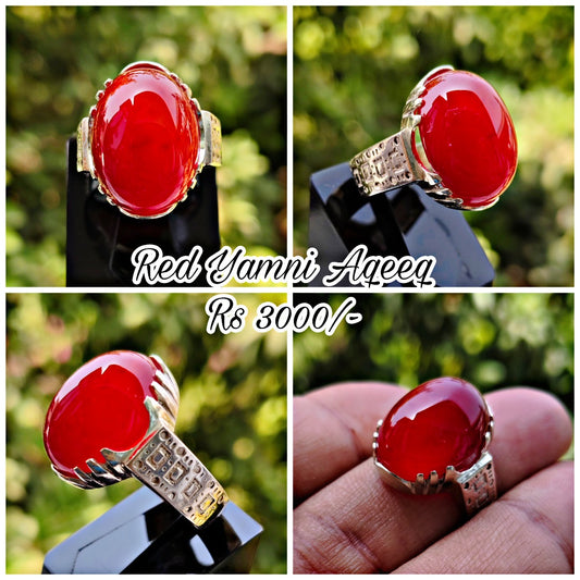 Original Red Yamni aqeeq Ring for Mens