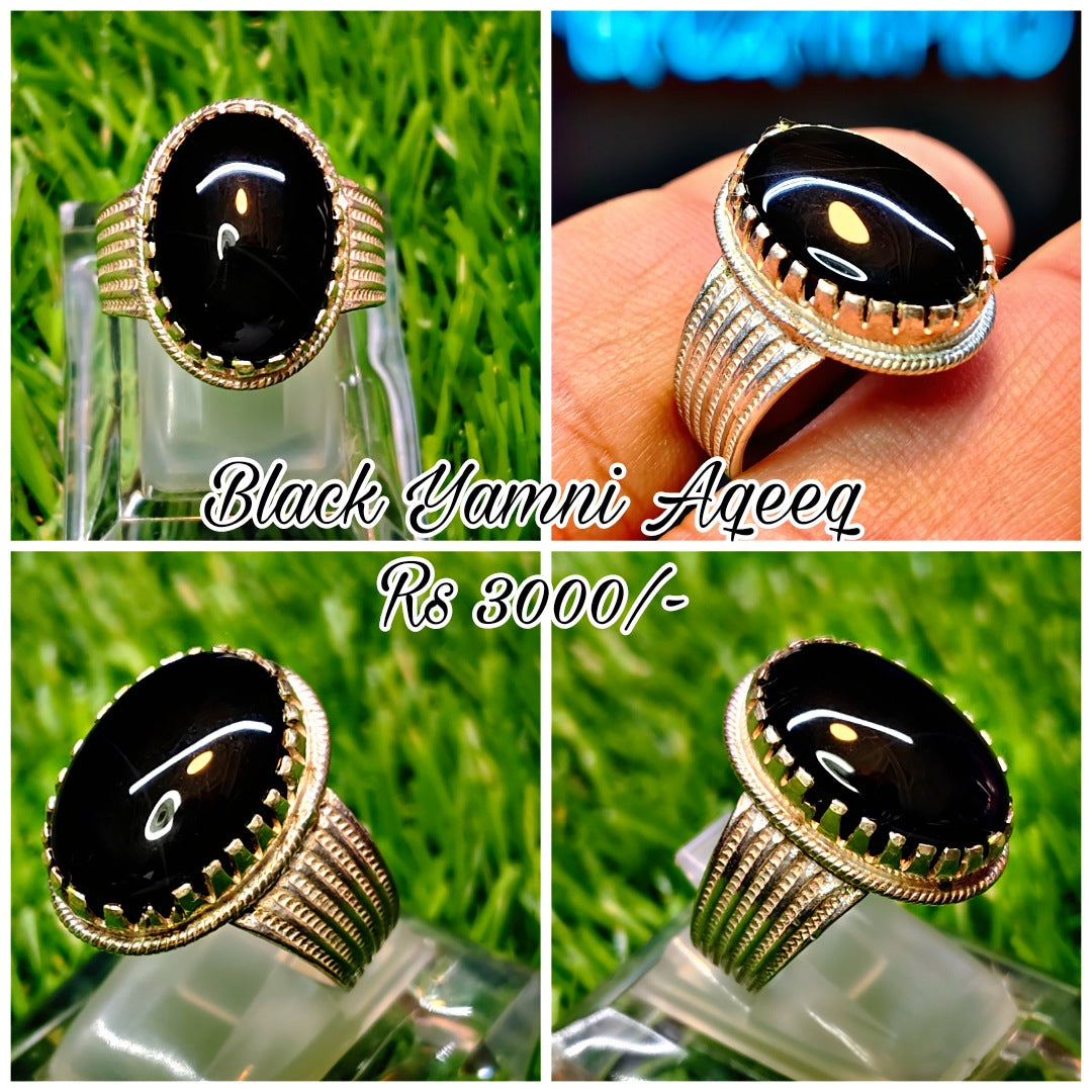 Black Yamni Aqeeq Ring