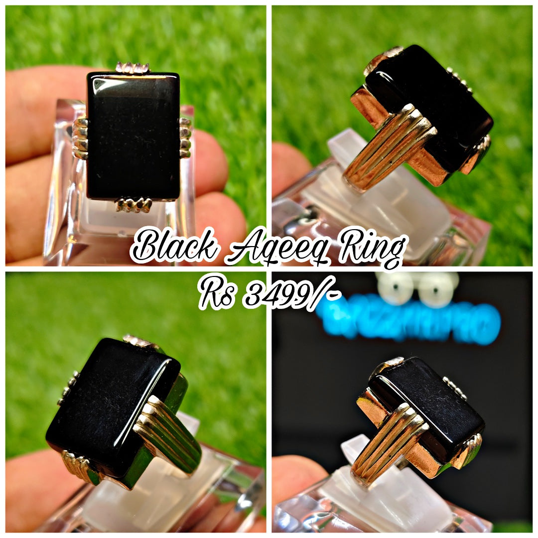 Natural Black Aqeeq Ring