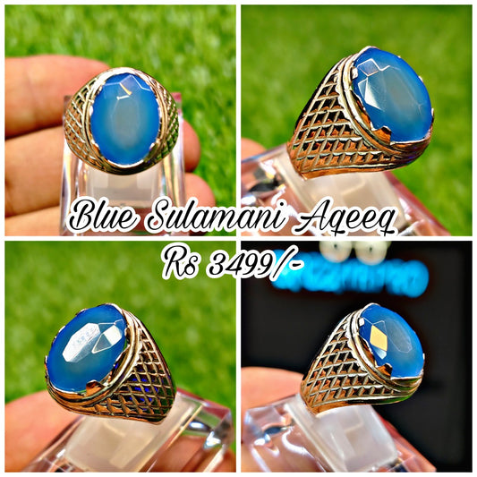 Natural Blue Sulamani Aqeeq Ring