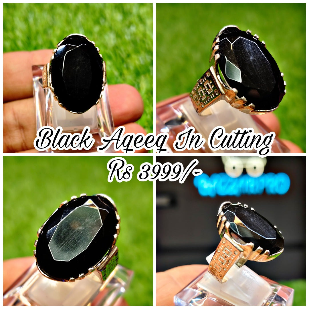 Natural Black Aqeeq Ring