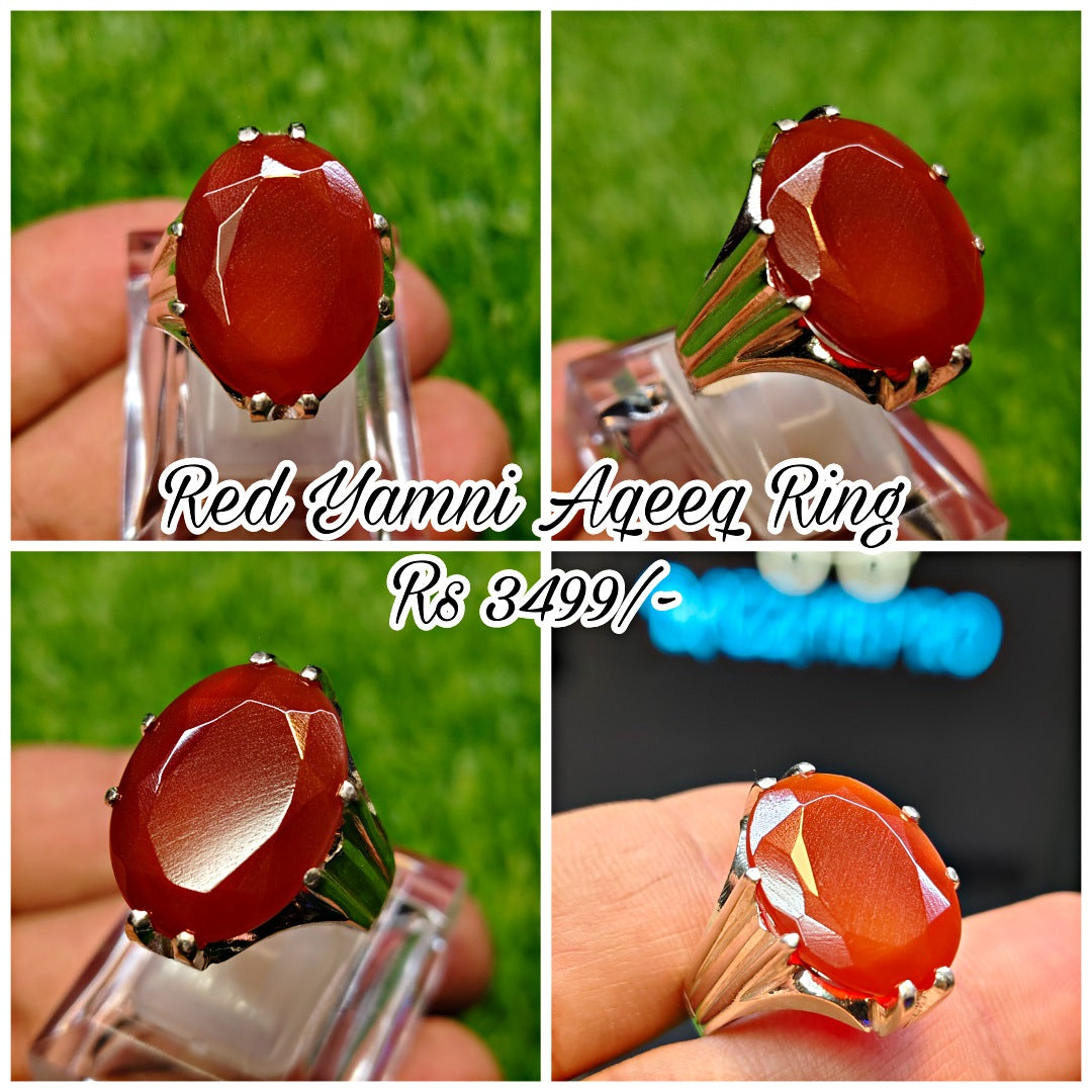 Natural Red Yamni Aqeeq Ring