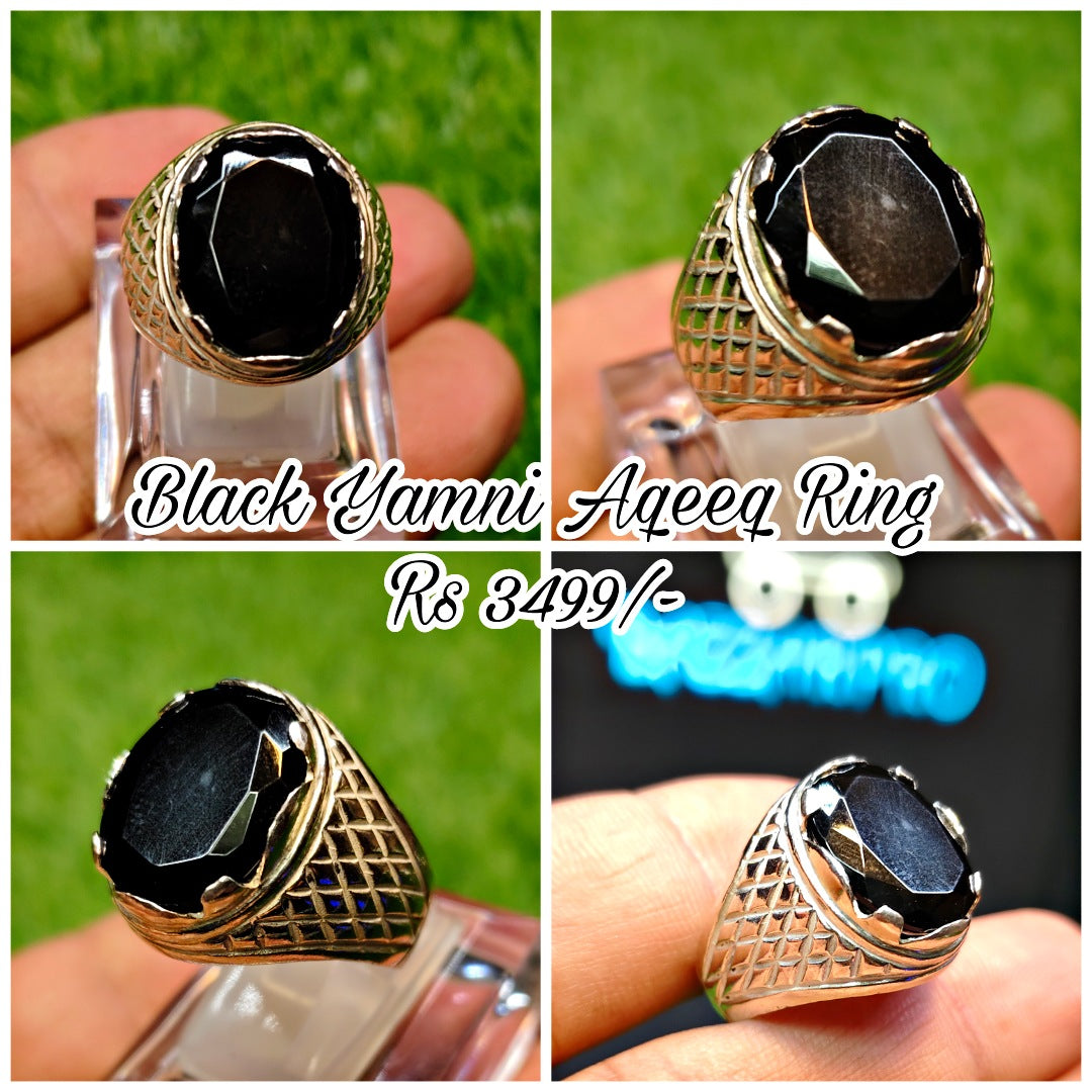 Natural Black Yamni Aqeeq Ring