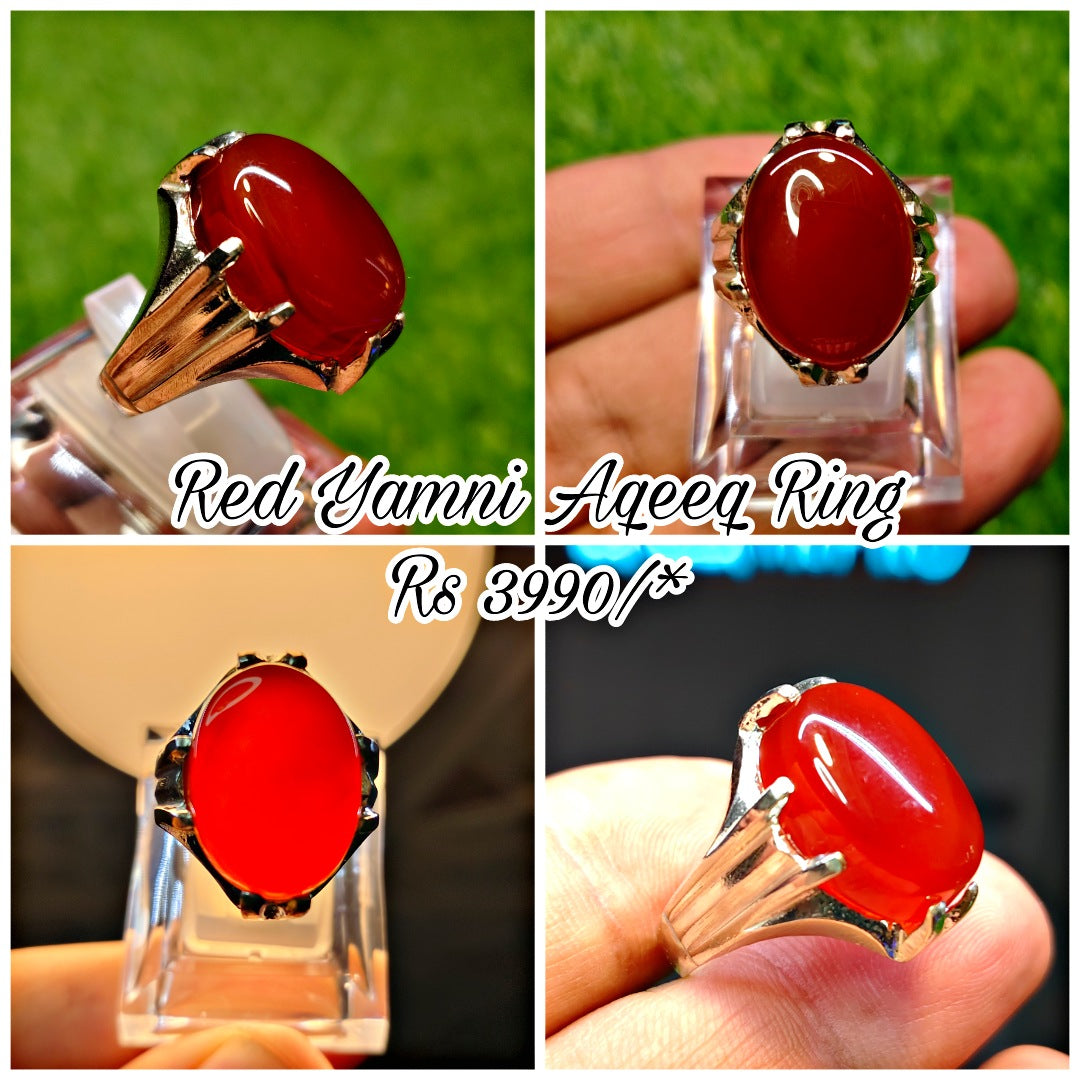 Natural Red Yamni Aqeeq Ring