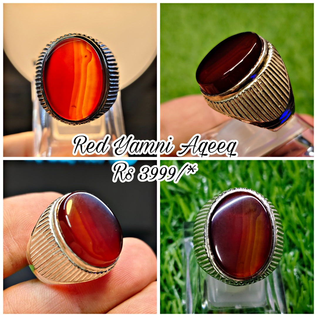 Natural Red Yamni Aqeeq Ring