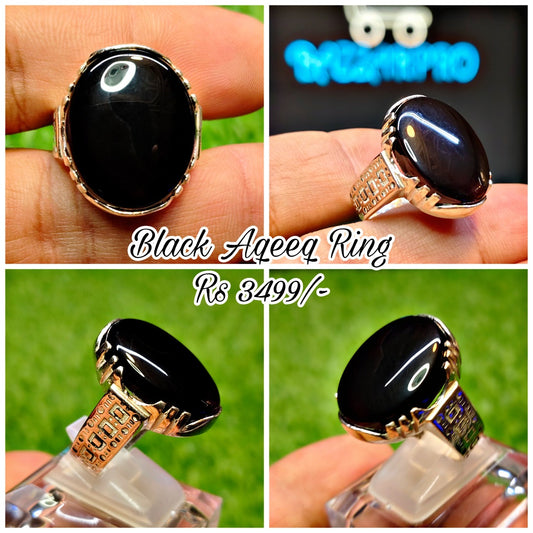 Natural Black Aqeeq Ring