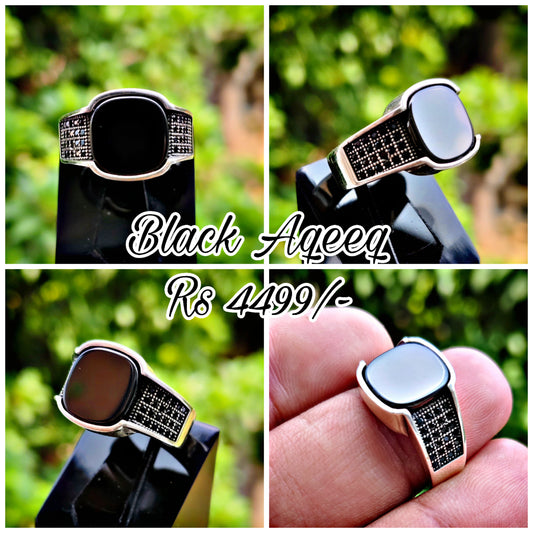 Black Aqeeq Turkish Ring For Men (Best for Gift)