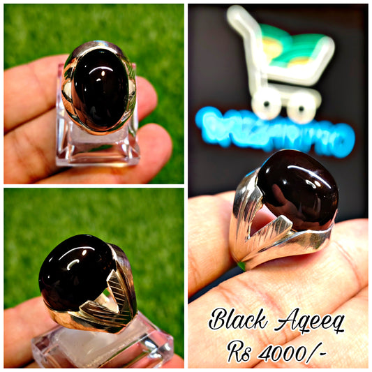 Natural Black Aqeeq Ring For Men