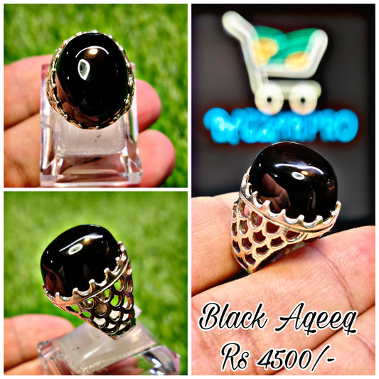 Natural Black Aqeeq Ring For Men