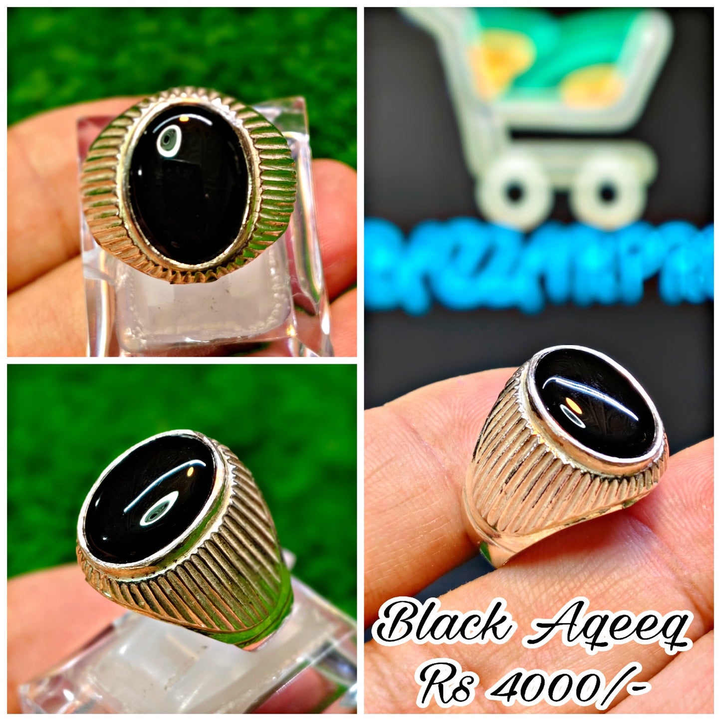 Natural Black Aqeeq Ring