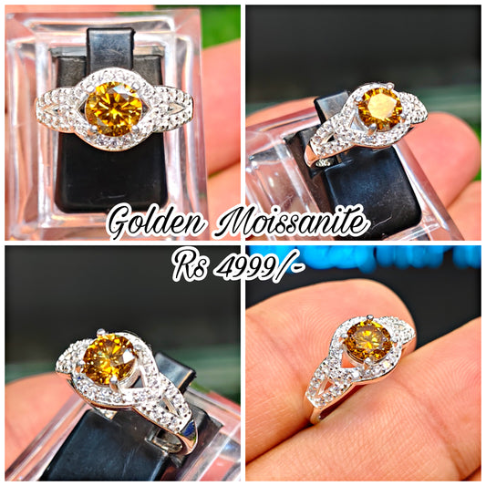 Golden Moissanite Diamond Ring