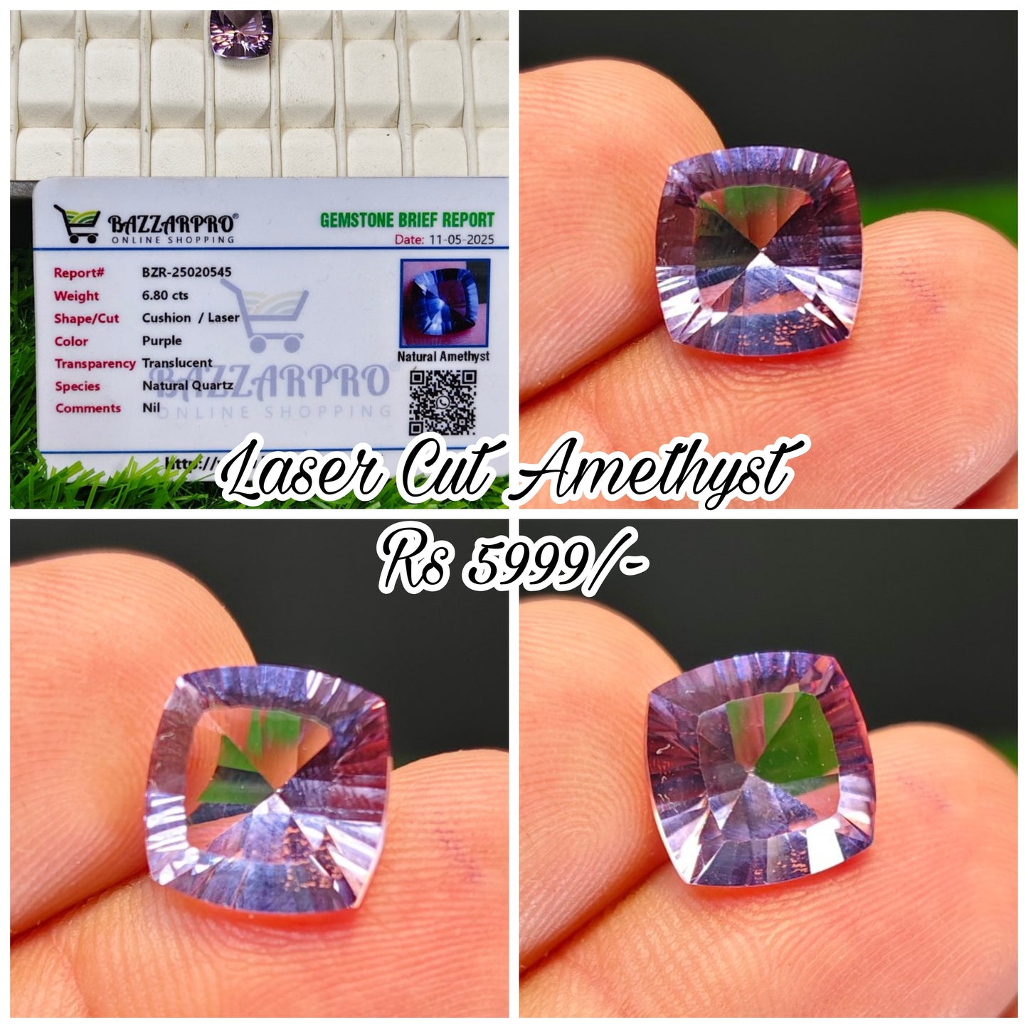 Laser Cutting Amethyst With Lab certificate