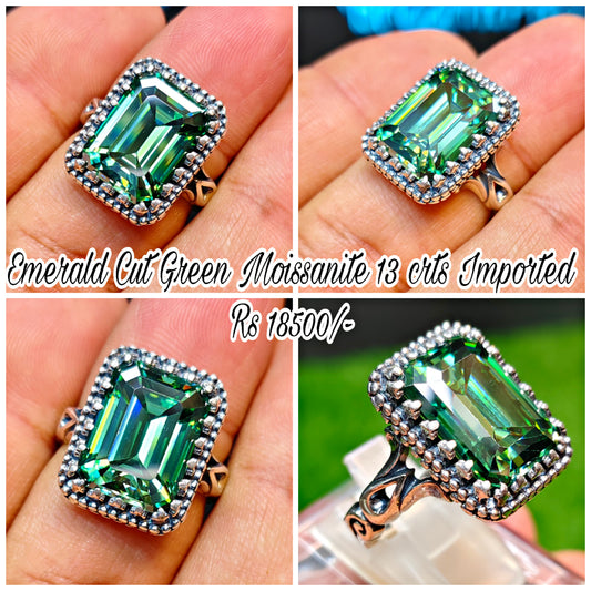 Emerald Cut Green Moissanite Diamond Ring
