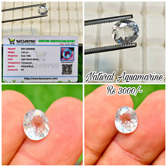 Natural Aquamarine Stone With Lab Certificte
