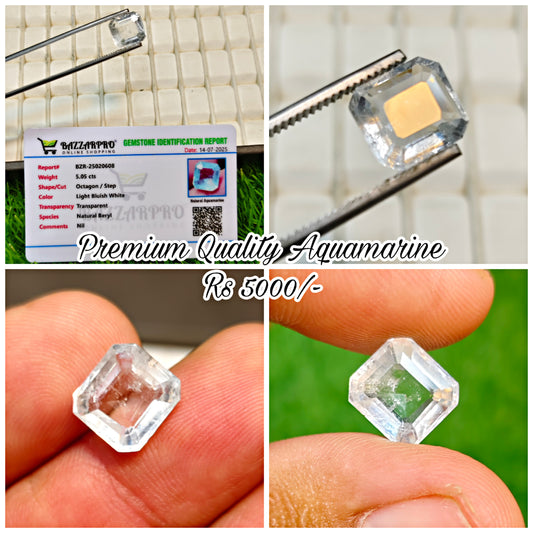 Natural Aquamarine Stone With Lab Certificte