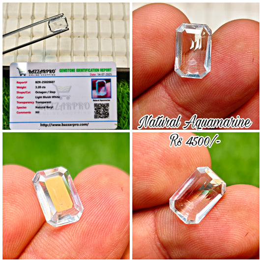Natural Aquamarine Stone With Lab Certificte