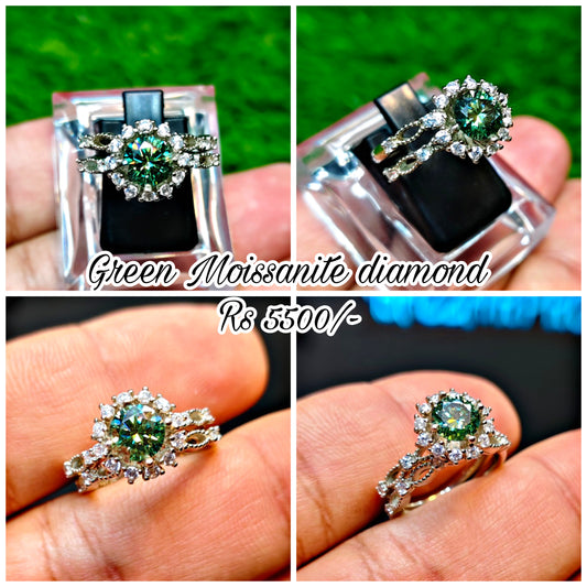 Green Moissanite Diamond Ring
