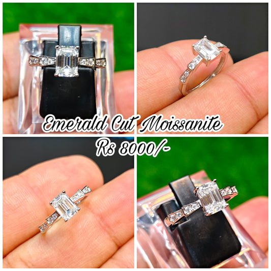 Emerald Cut Moissanite Diamond Ring