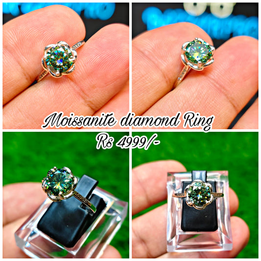 Green Moissanite Diamond Ring