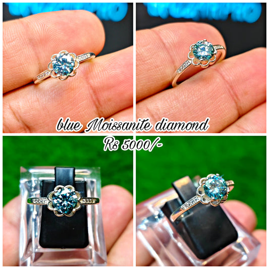 Blue Moissanite Diamond Ring