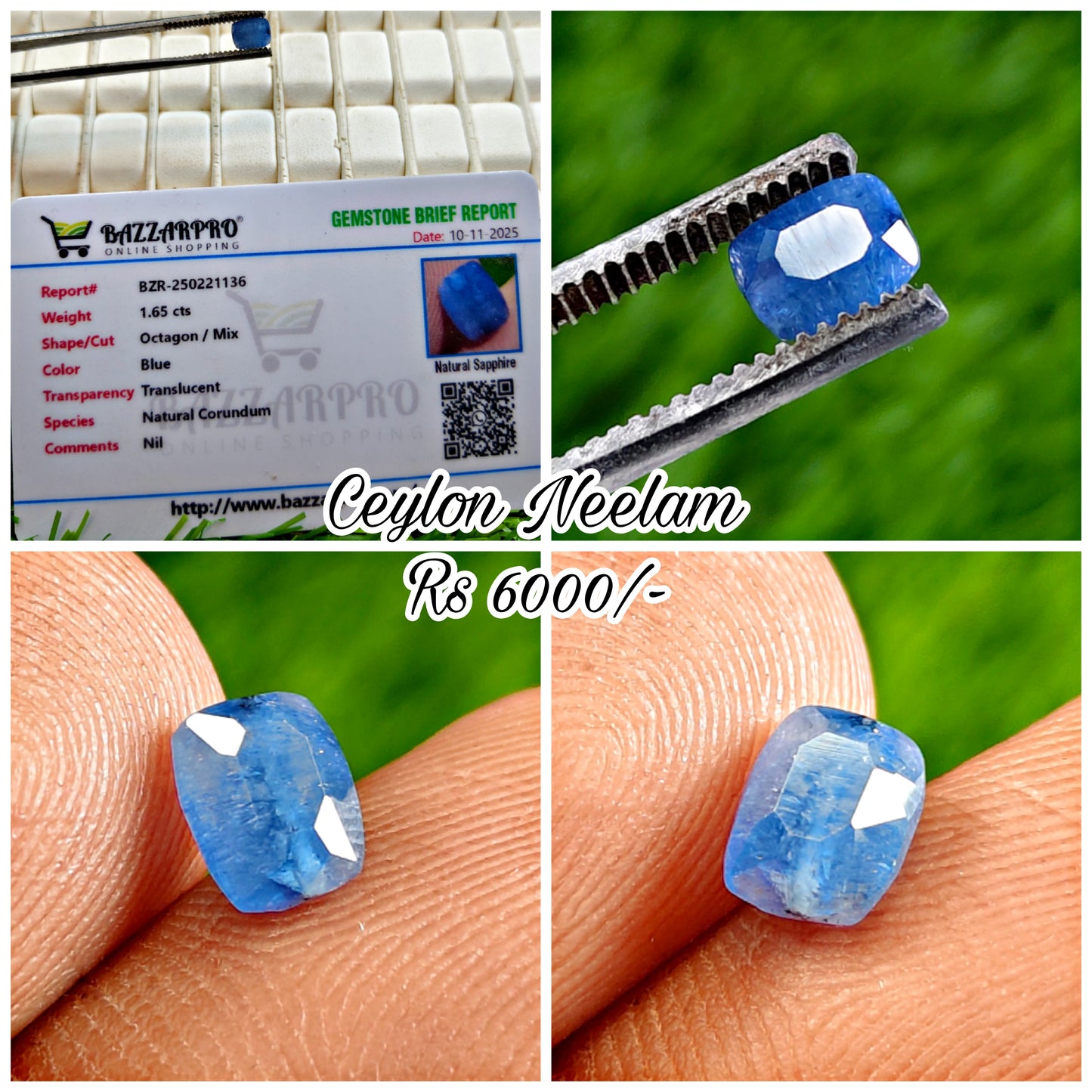 Ceylon Neelam With Lab Certificate