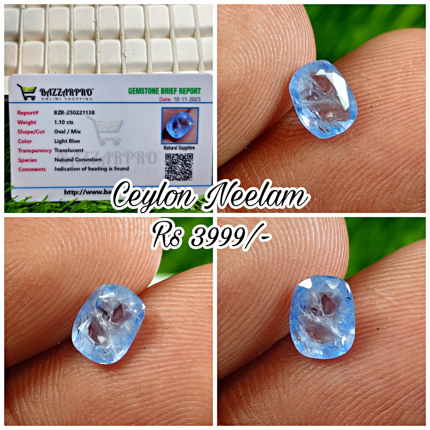 Ceylon Neelam With Lab Certificate