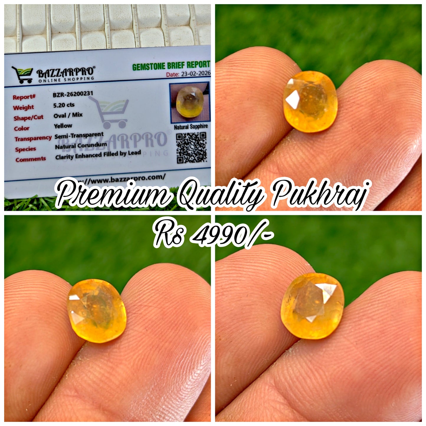 Premium Quality Pukhraj With Lab Certifice