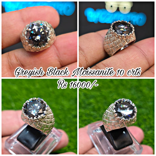 Premium Quality Greyish Black Moissanite Ring