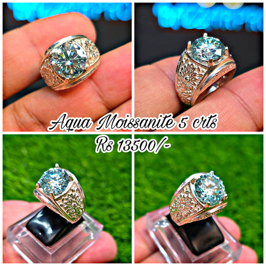 Premium Quality Aqua Moissanite Ring